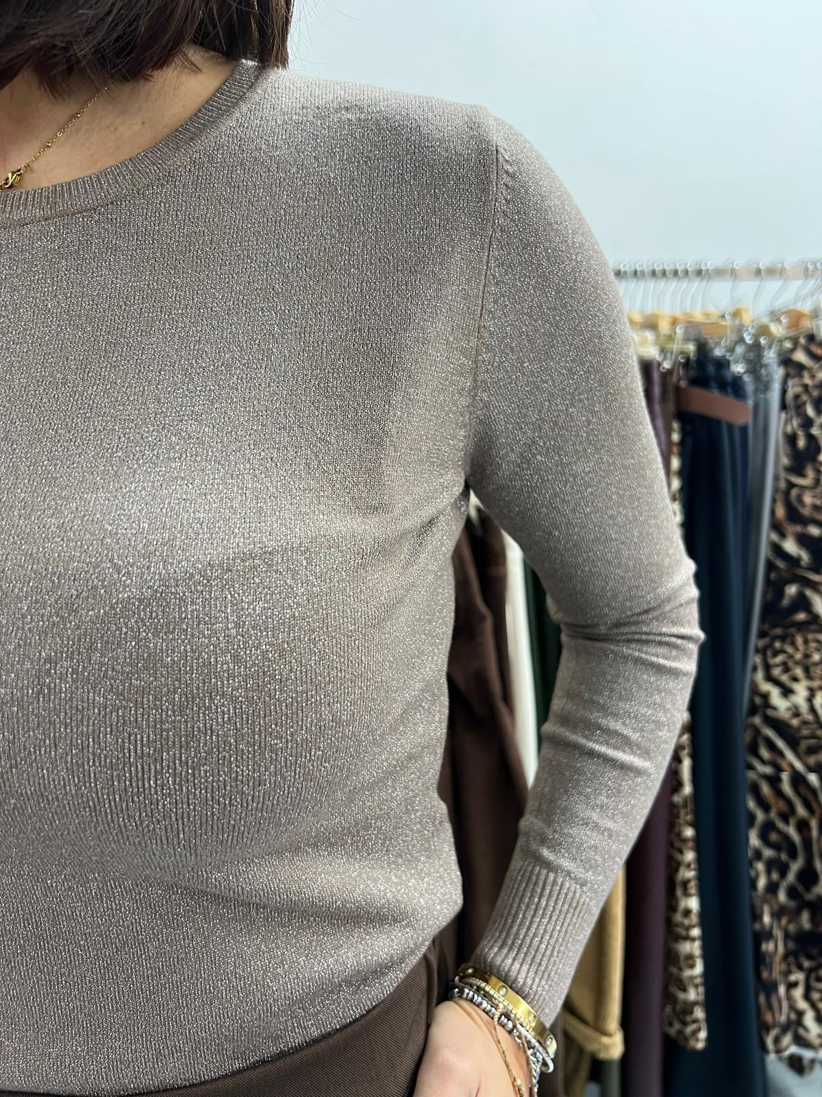 MAGLIONCINO GIROCOLLO LUREX nero/grigio/sabbia/fango/panna