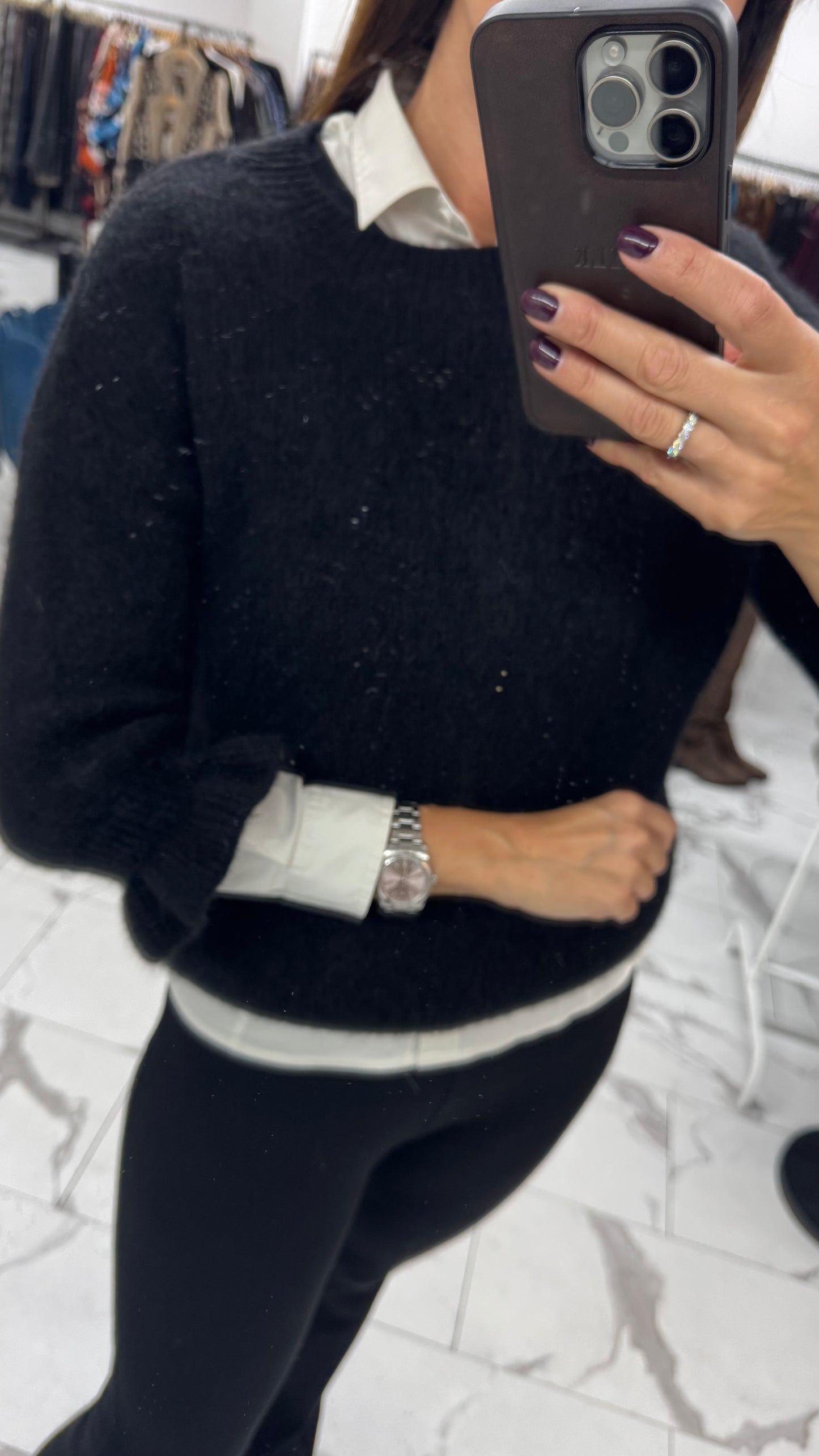 MAGLIONCINO MOHAIR MANICA ROUGE nero/cioccolato/panna/sabbia