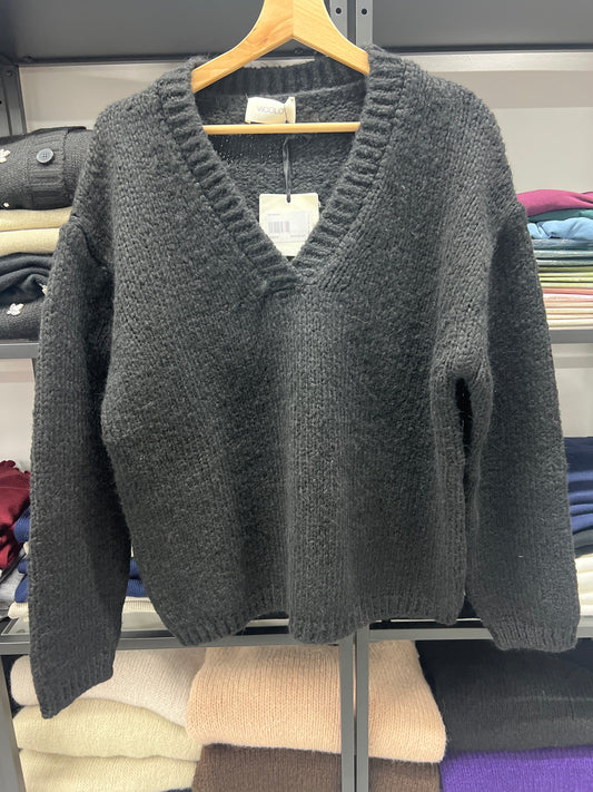 MAGLIONE MISTO LANA SCOLLO V NERO