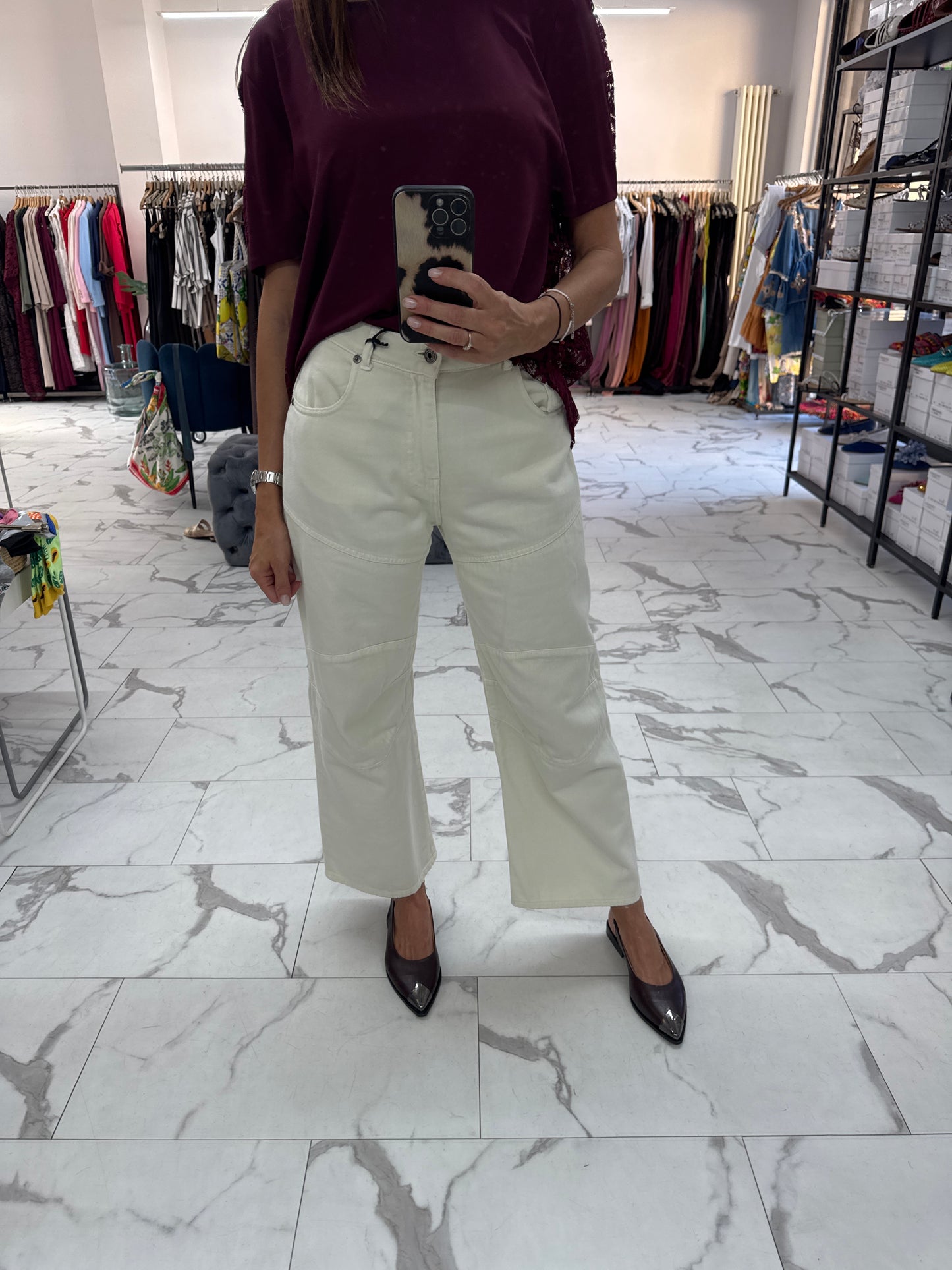 MARYLEY JEANS CUCITURE GINOCCHIO BURRO