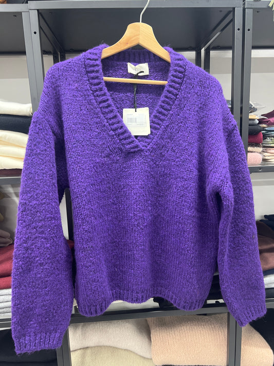 MAGLIONE MISTO LANA SCOLLO V VIOLA
