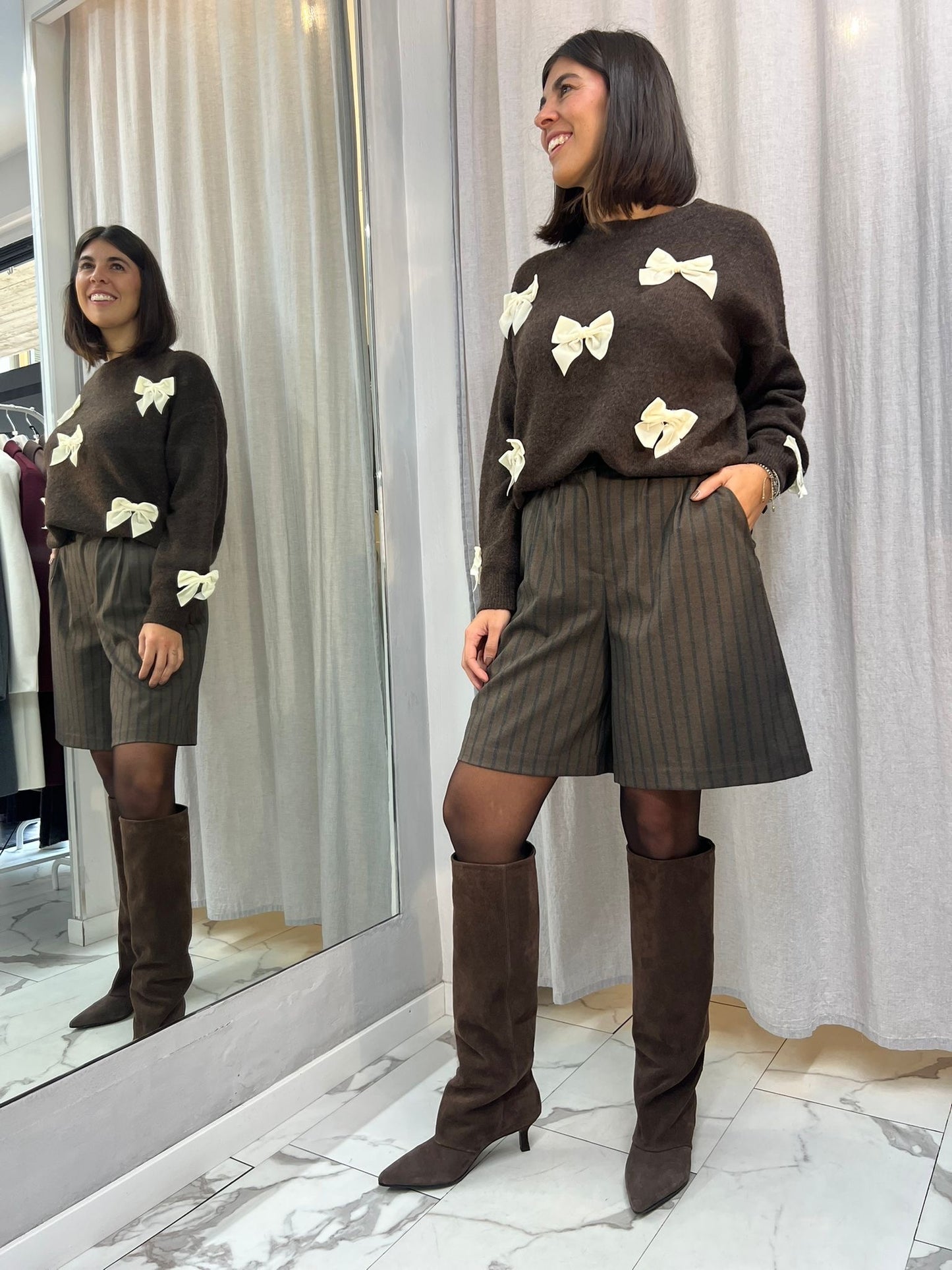 MAGLIONCINO FIOCCHI VELLUTO rosso/marrone/sabbia