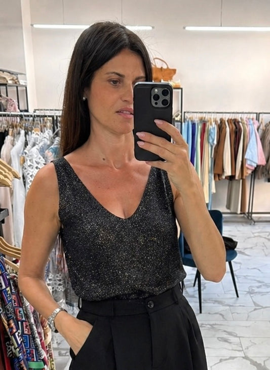 CANOTTA IN MAGLIA LUREX NERA
