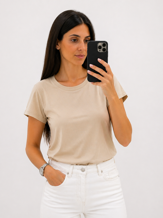 T-SHIRT SCATOLETTA SABBIA