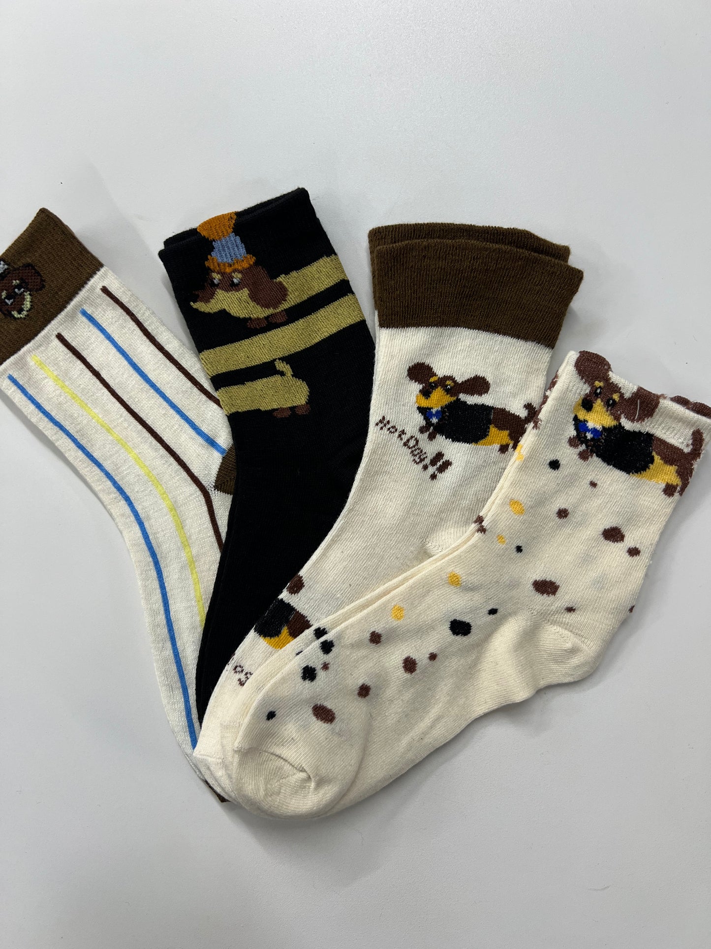 CALZINO CORTO BASSOTTO rigato/nero/crema/pois