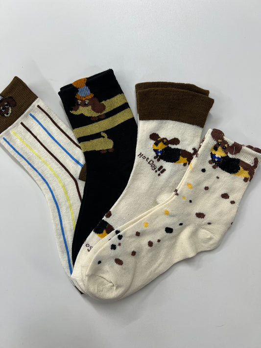 CALZINO CORTO BASSOTTO rigato/nero/crema/pois