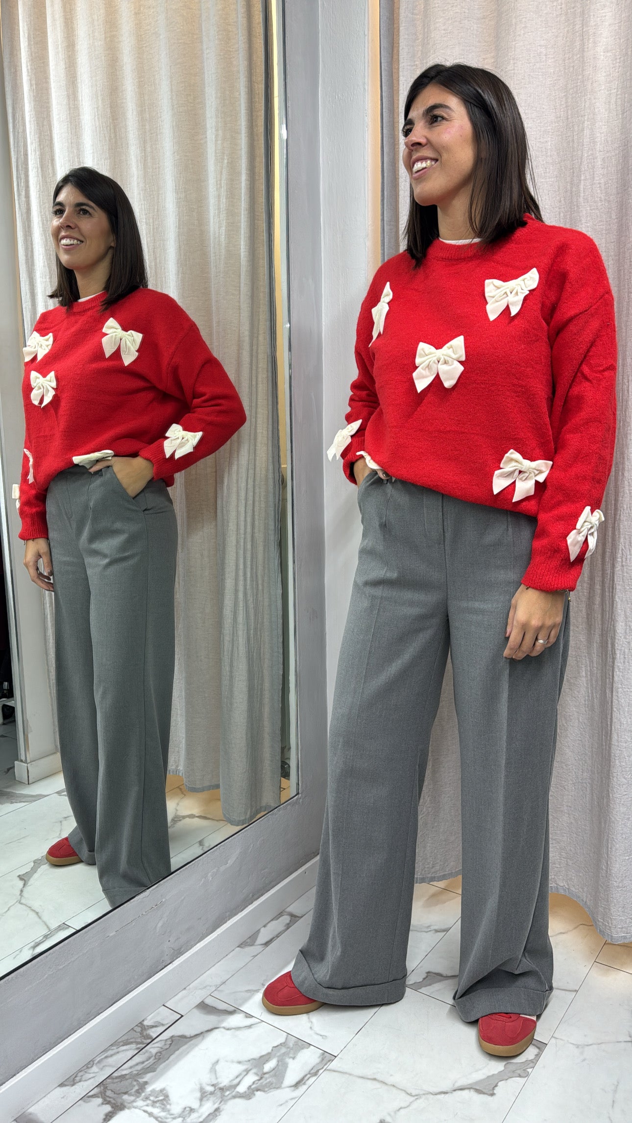 MAGLIONCINO FIOCCHI VELLUTO rosso/marrone/sabbia